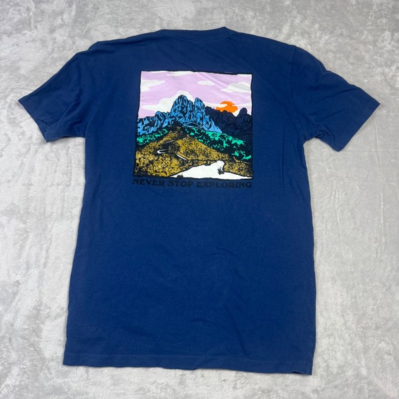 The North Face Mens Graphic T Shirt Never Stop Exploring Blue T-Shirt Tee Small - Picture 1 of 7